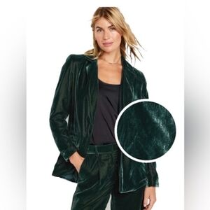 Old Navy Dark Bottle Green Velvet Party Blazer Jacket Womens M